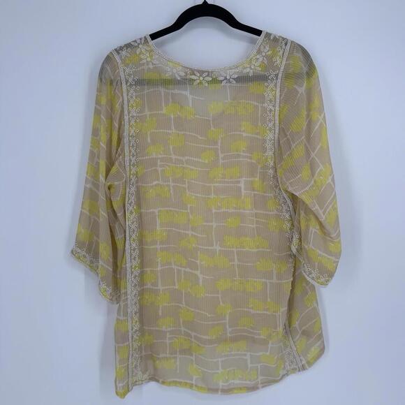 Calypso St. Barth top medium M yellow beaded silk sheer beachy feminine summer - Picture 3 of 6